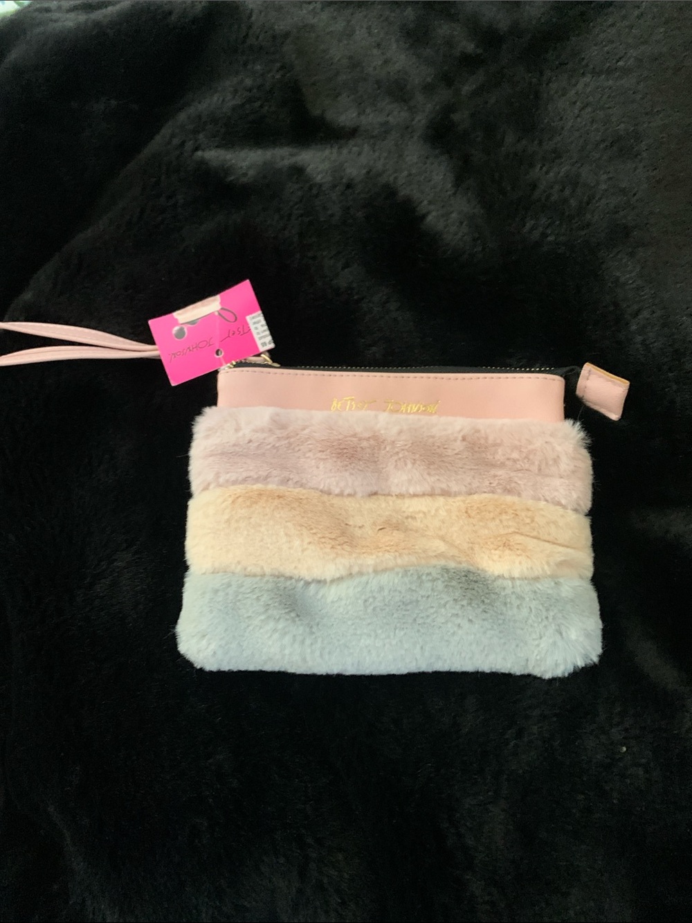 Betsey Johnson Wristlet Clutch in Pastel Fur Stripe - Unbranded